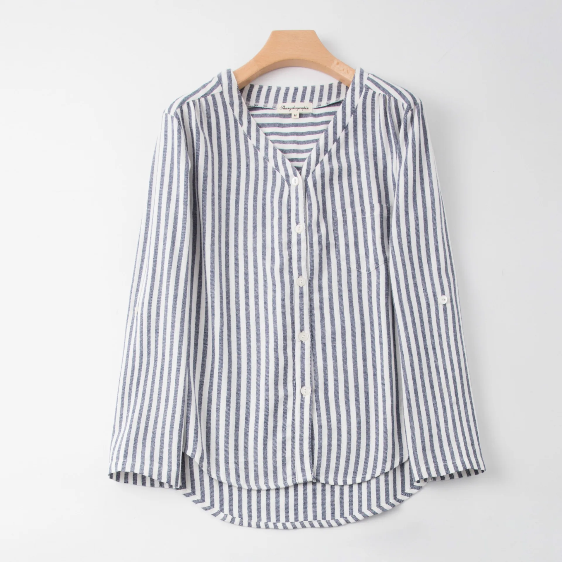 Женская пижама с длинным рукавом и V-образным вырезом полосатая ночная рубашка из