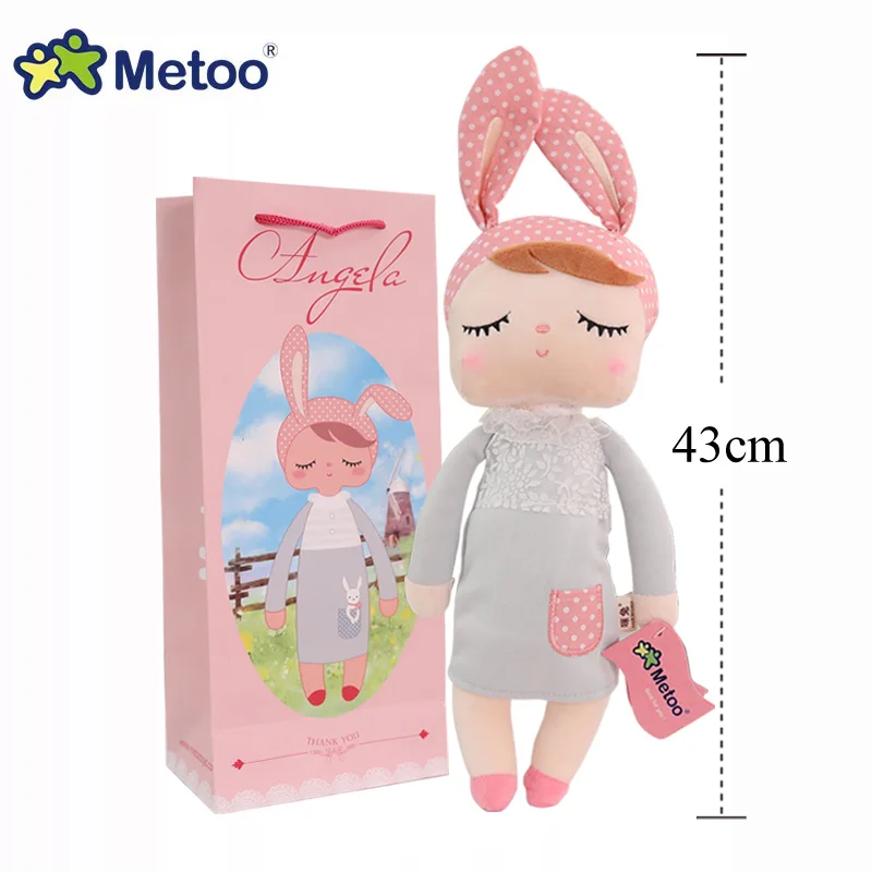 43cm gray with bag Metoo Анжела кукла в виде плюшевого кролика с бумага Подарочный мешок коробку мягкие животные игрушечные лошадки олень балетные костюмы куклы для сна Дети день рожден - Цвет: 43cm gray with bag