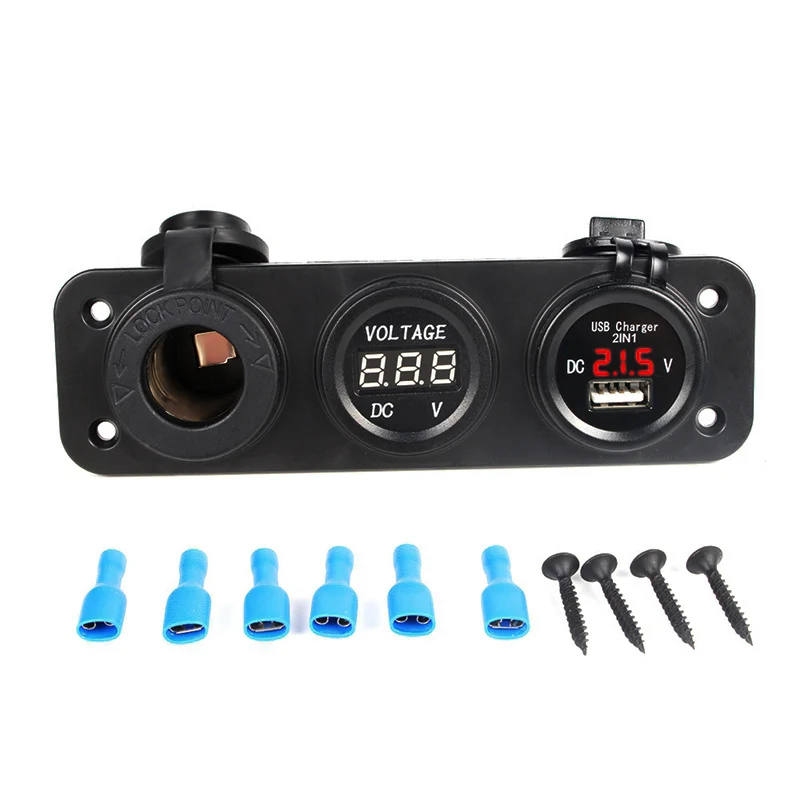 Автомобиль Зарядное устройство мотоцикл разъем USB адаптер + Цифровой вольтметр