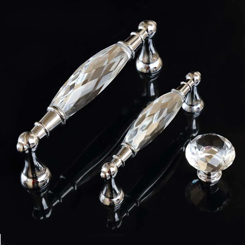 

96mm 128mm modern fashion deluxe k9 clear crystal wine cabinet watch tv table handles silver chrome dresser drawer knobs pull 5"
