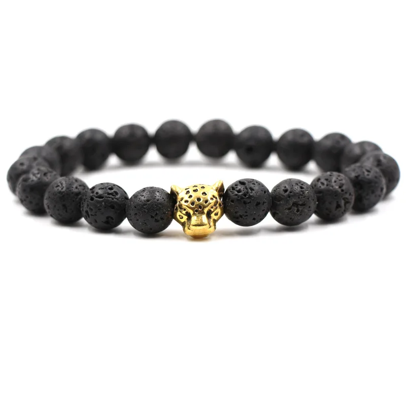 exquisiteSolid color texture men's black natural stone bracelet&ampbangle homme Leopard head beads bracelet charms jewelry | Украшения