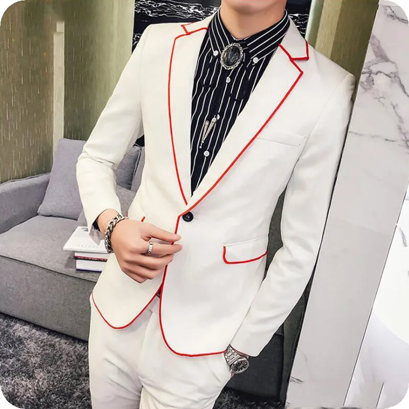 

Custom Made White Men Wedding Suits Red Notched Lapel Casual Business Man Blazers 3Piece Costume Homme Slim Fit Groom Tuxedos