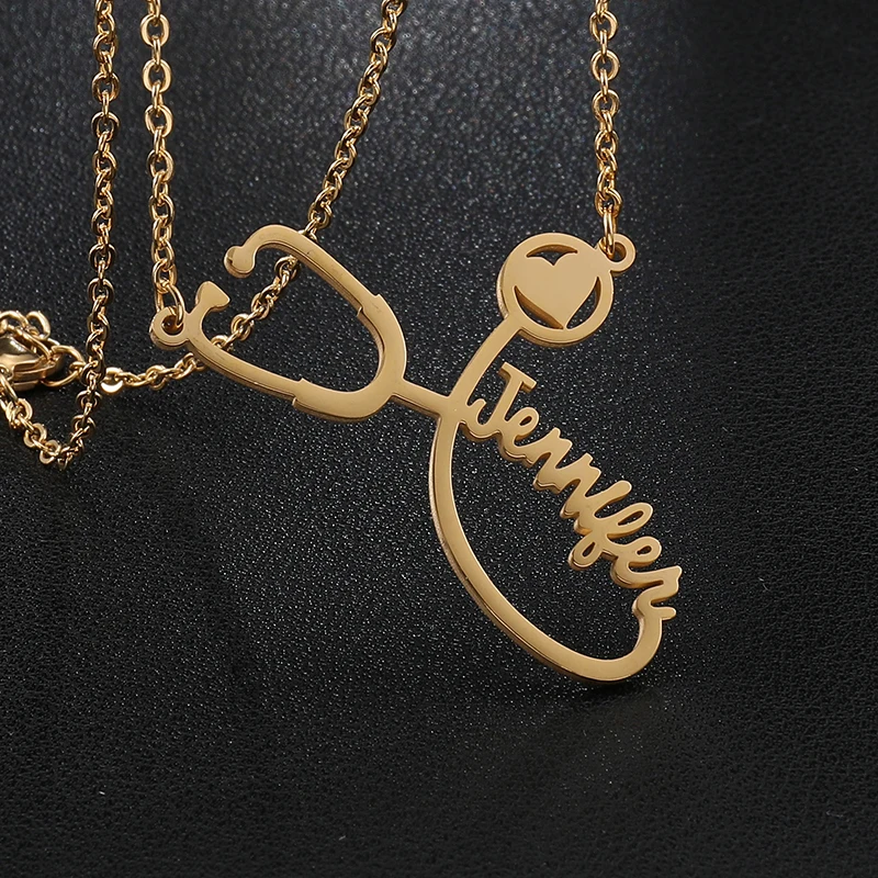 Ожерелье с гравировкой стетоскопа на заказ подвеска именем Золотая цепочка