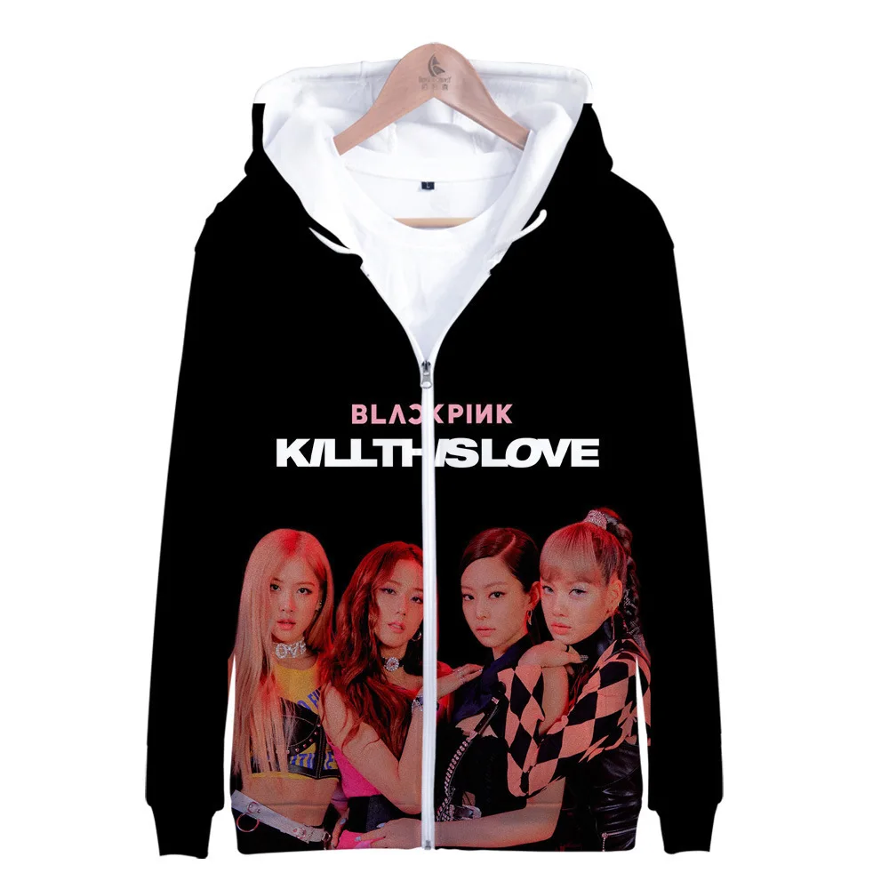 KPOP BLACKPINK толстовка на молнии с 3D принтом в Корейском стиле, черный, розовый, KILL THIS LOVE Album, для мужчин и женщин, в стиле хип-хоп, свитшот на молнии с капюшоном, верхняя одежда