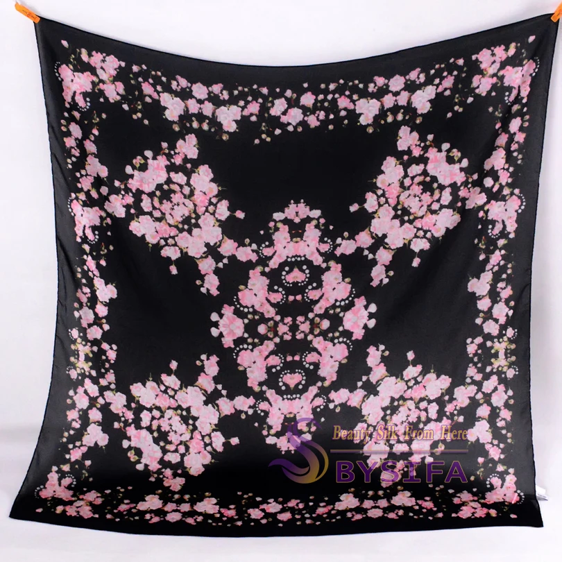 Женский шарф-платок [BYSIFA] черный или розовый из шелка квадратный шарф накидка