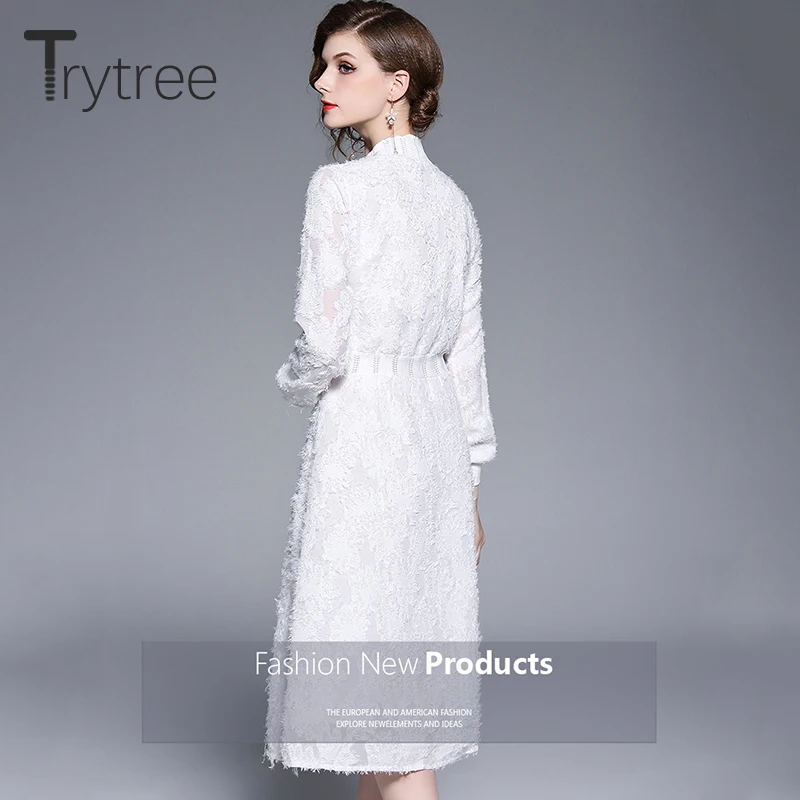 Trytree весна лето платье Элегантный Искусственный шелк и кружево повседневные