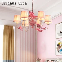 european pastoral pink dolphin chandelier girls bedroom childrens room light cartoon creative led fish chandelier