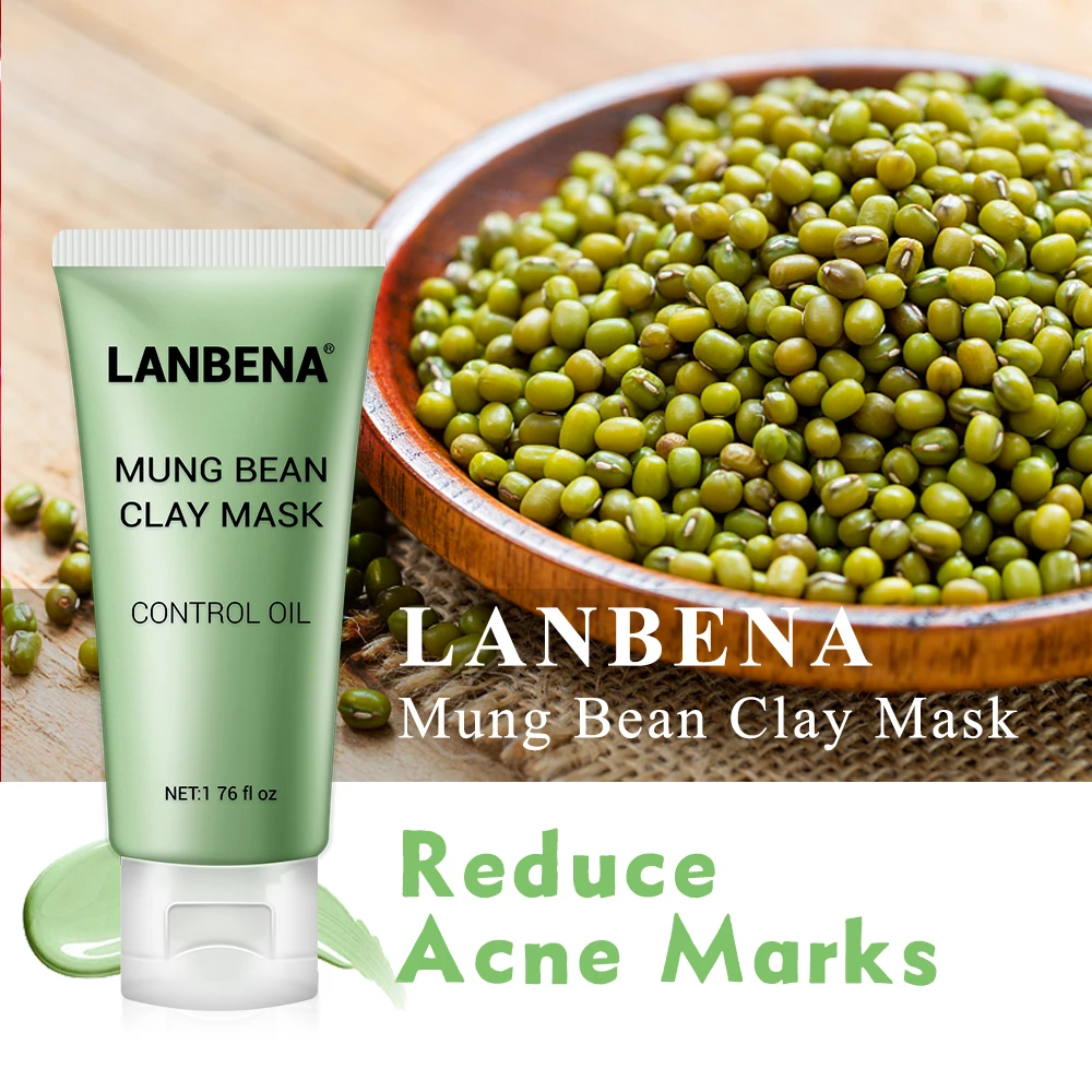 LANBENA Skin Care Mung Bean Clay Face Mask Reduce Acne Marks Nourishing Deep Cleaning Oil Controlling Clean Pores Remove Grease | Красота и