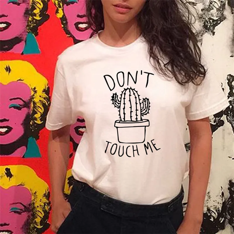 Женская футболка с буквенным принтом Don't Touch Me Повседневная круглым вырезом и