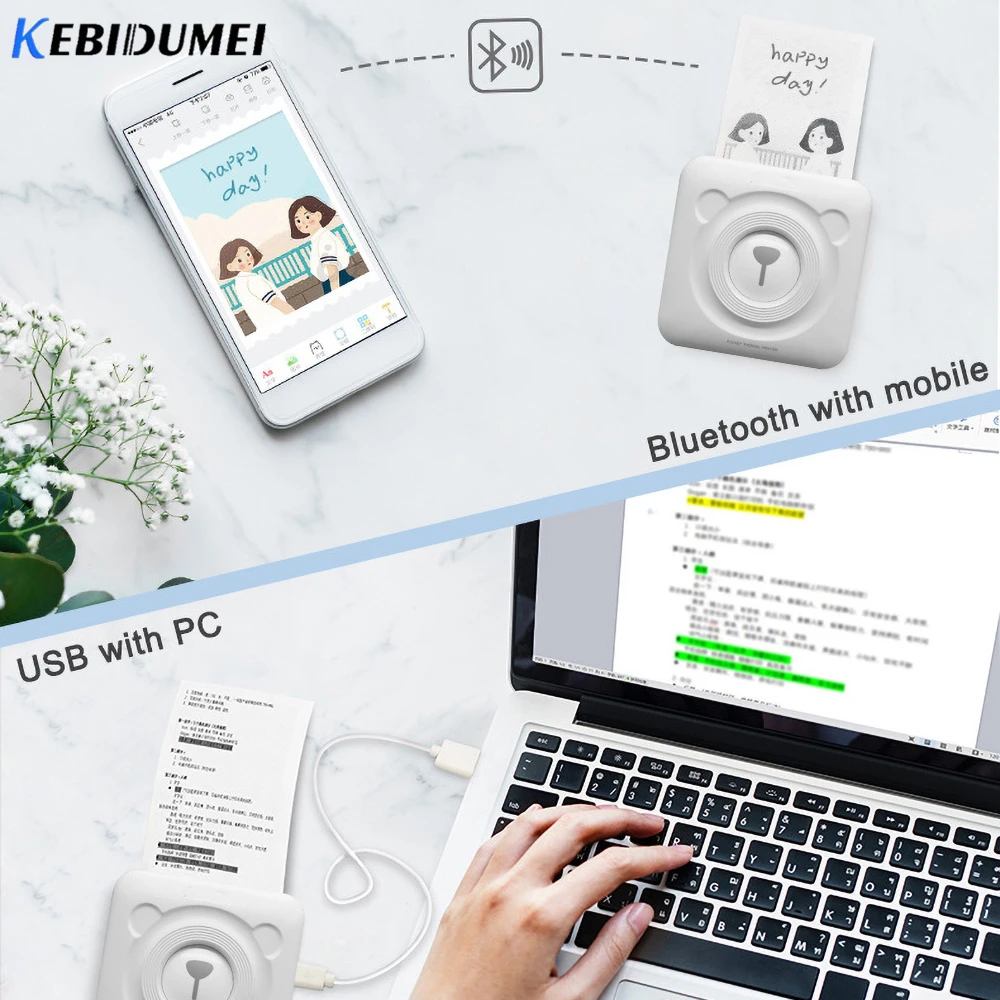 Портативный термопринтер KEBIDU с Bluetooth мини беспроводной POS для фотографий Android