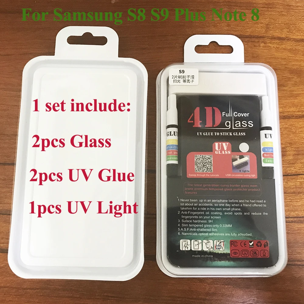 

10sets Nano Liquid Full Glue Tempered Glass For Samsung Galaxy Note 8 S8 S9 Plus Screen Protector With Install Kit UV Glue Light