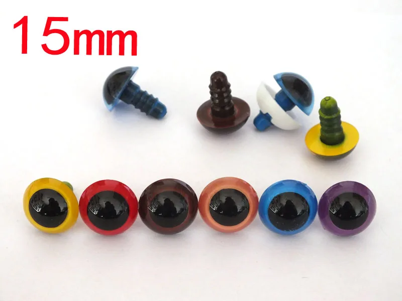 60 шт./лот 6 видов цветов 15 мм цветные пластиковые безопасные глаза с белой