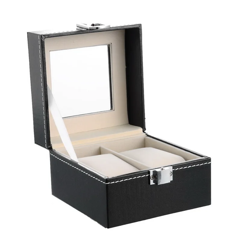Hoomall Holder Couple 1PC Black PU Leather Case Elasticity Clamshell Watch Box Storage Boxes Christmas Birthday Gifts | Дом и сад