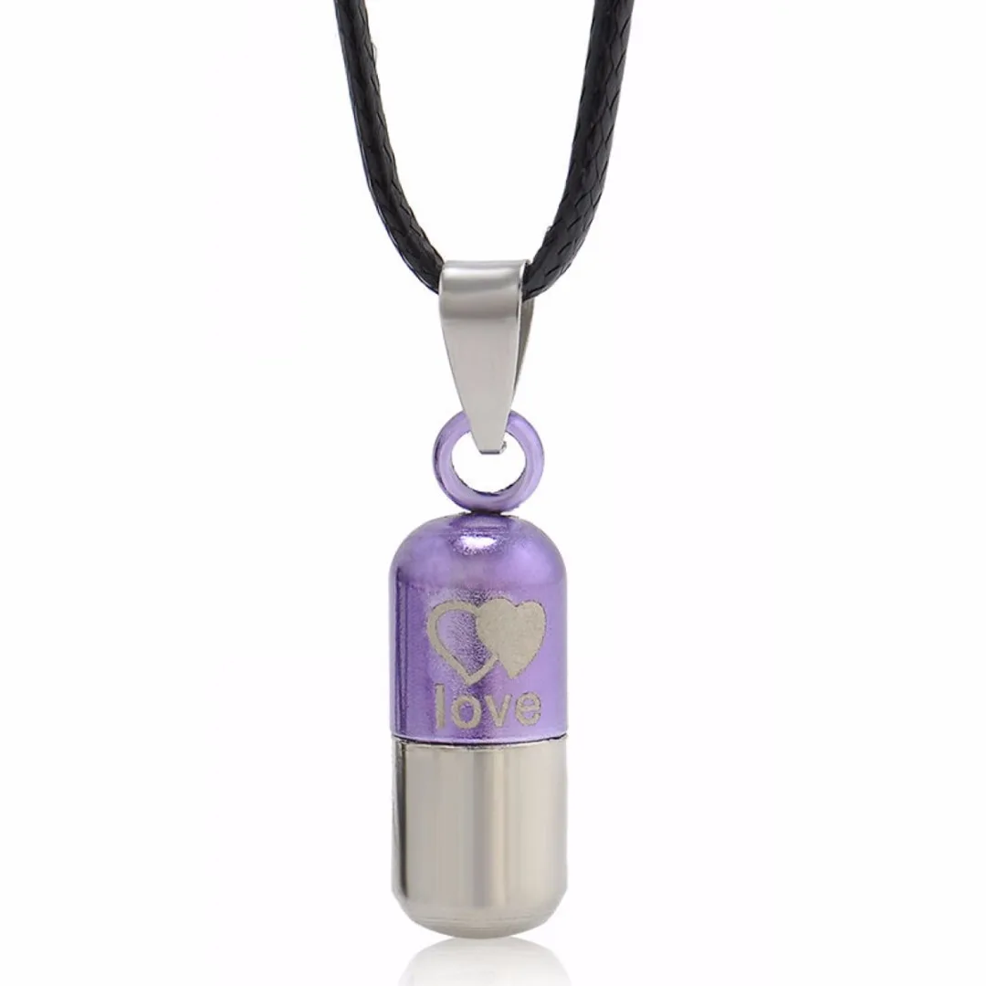 Shellhard пепельница Keepsake Neckalces винтажная металлическая урна Кремация любовь кулон в форме таблетки ожерелье для мужчин женщин ювелирные изделия - Окраска металла: Purple