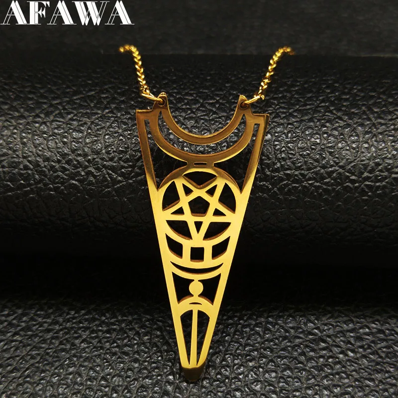 Мода 2020 ожерелье из нержавеющей стали с Луной и пентаграммой женское золотого