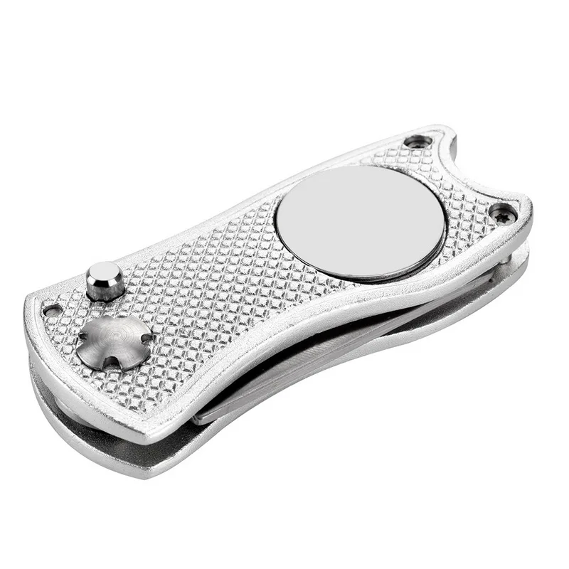 Нержавеющая сталь, для гольфа Divot Repair Switchblade инструмент Pitch Groove Cleaner Магнитная вилка для гольфа установка зеленая вилка обучение для гольфа - Цвет: Белый