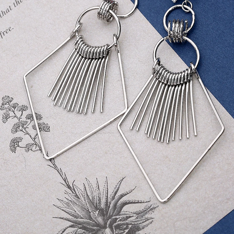 Guvivi Newest Women Earrings Boho Gold Color Geometric Big Long Tassel Hanging Drop Dangle Fashion Jewelry | Украшения и