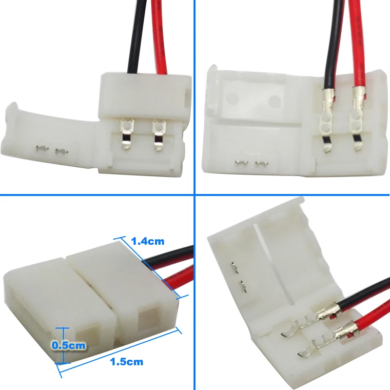 20pcs/lot 10mm 2pin Single Led Connector for 5050 Color Strip Two Connectors Adapter Easy Connect No Need Soldering | Освещение