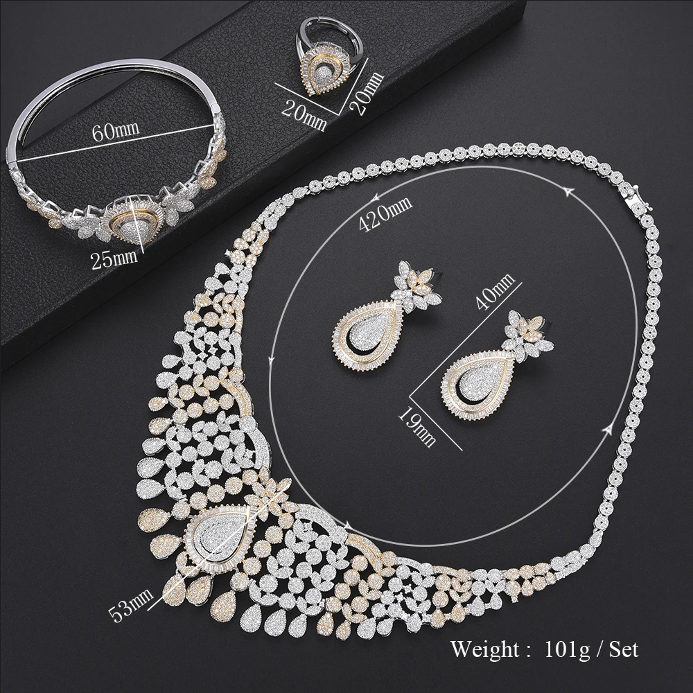 

Siscathy 4Pcs Luxury Cubic Zirconium Necklace/Earrings/Ring/Bracelet For Women Engagement Nigeria Jewelry Sets High Quality 2019