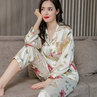 new real silk pajama female 100 silkworm silk spring autumn plus size two piece long sleeve printed womans sleepwear t77166 4
