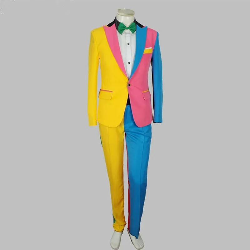 

2019 Irregular Colorful Men Suits Bar Singer Host Show Clothing Nightclub Magician Clown Performance Costume Male Stage Outfit