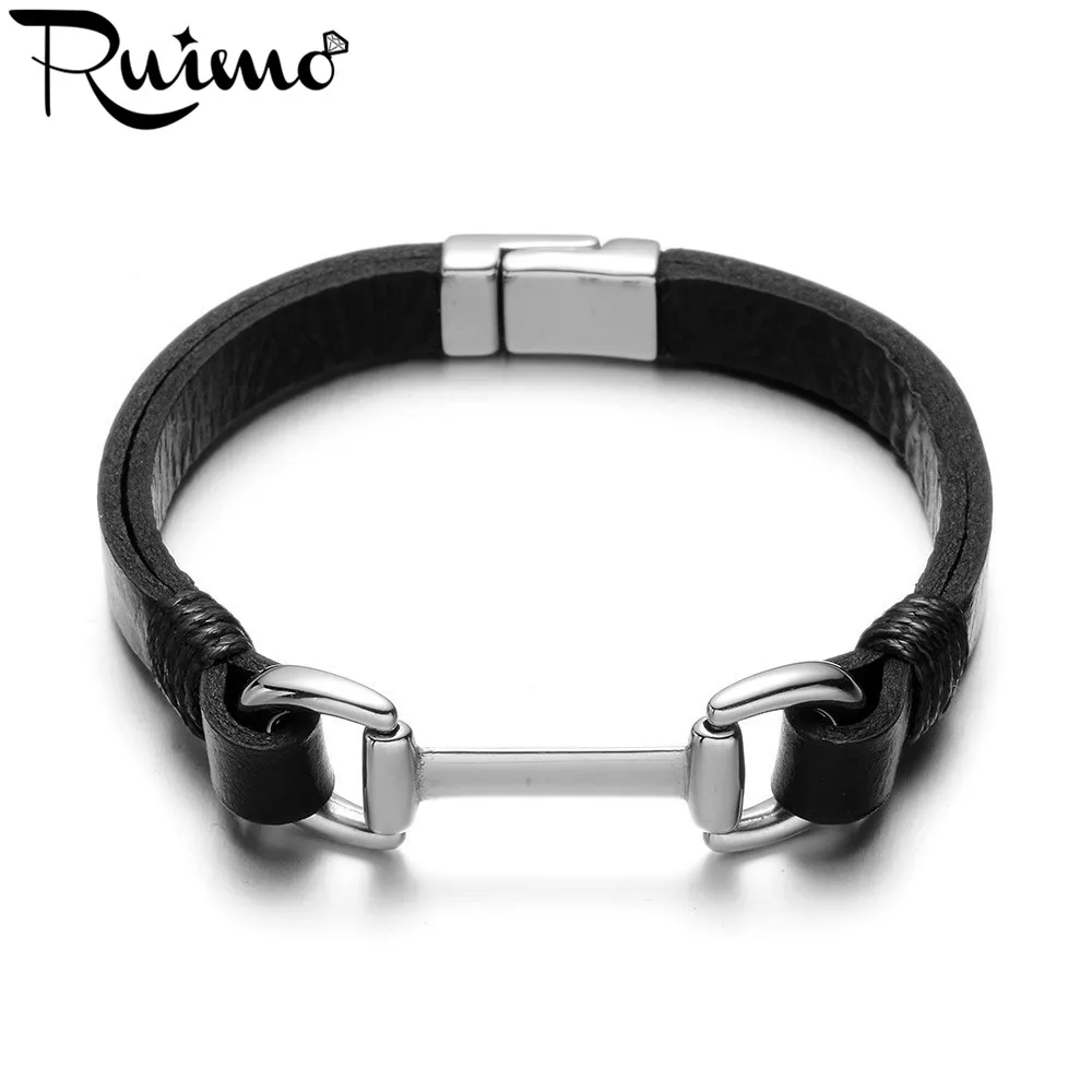 RUIMO из натуральной кожи на плоской подошве кожаные мужские браслеты 316L Нержавеющая сталь магнит с разъемом солодки застежка манжеты браслеты ювелирные изделия ручной работы