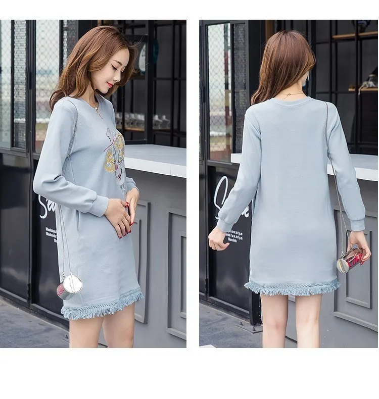 Длинный стиль свитшот для беременных небесно голубая кисточка Одежда платье с