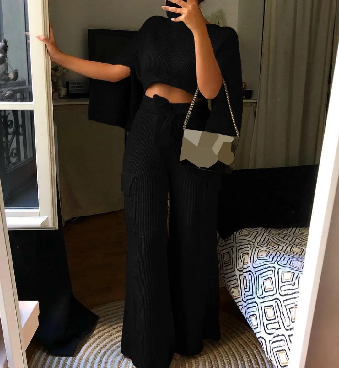 Женский комплект из 2 предметов весенне зимние наряды вязаный свитер с длинными