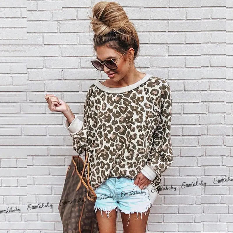 Женская одежда 2018 Повседневная Блузка с леопардовым принтом свободные женские