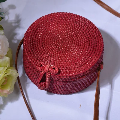 red20x8cm INS популярная женская пляжная сумка ручной работы, круглая соломенная сумка на плечо, летняя плетеная Сумка из ротанга, женская сумка-мессенджер - Цвет: red20x8cm