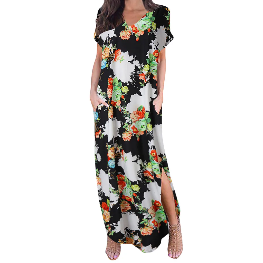 Модное Длинное платье с глубоким v-образным вырезом богемное этническое