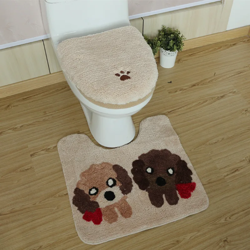 Offerte 3 Pz/set Di Inverno Ispessisce Scaldino Lavabile Toilet Set Da Bagno Zerbino Del Fumetto Tavolette Copriwater & Tappetini Bagno Wc Set Cuscino Del Sedile