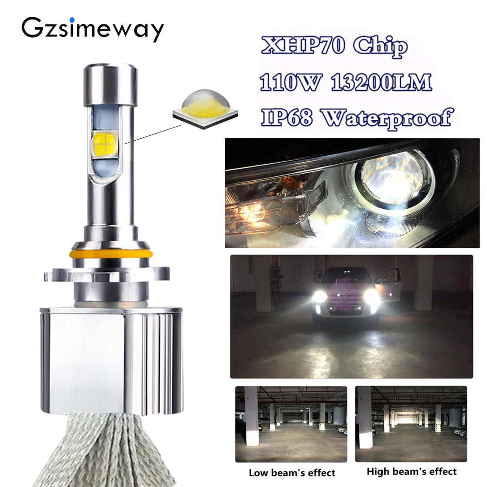 2 шт. автомобисветильник светодиодные лампы H4 H7 H11 9005 HB3 9012 D1S D2S 6000K XHP70 110W 13200LM H8 9006