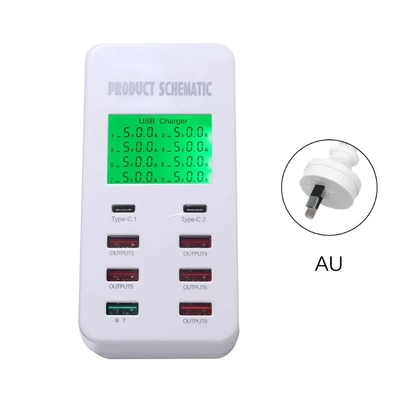 

Premium New 5V 7A 8 Port USB Quick Charger USB 3.0 Type C LCD Display Charging Smart Device for iPhone iPad Samsung Huawei Power