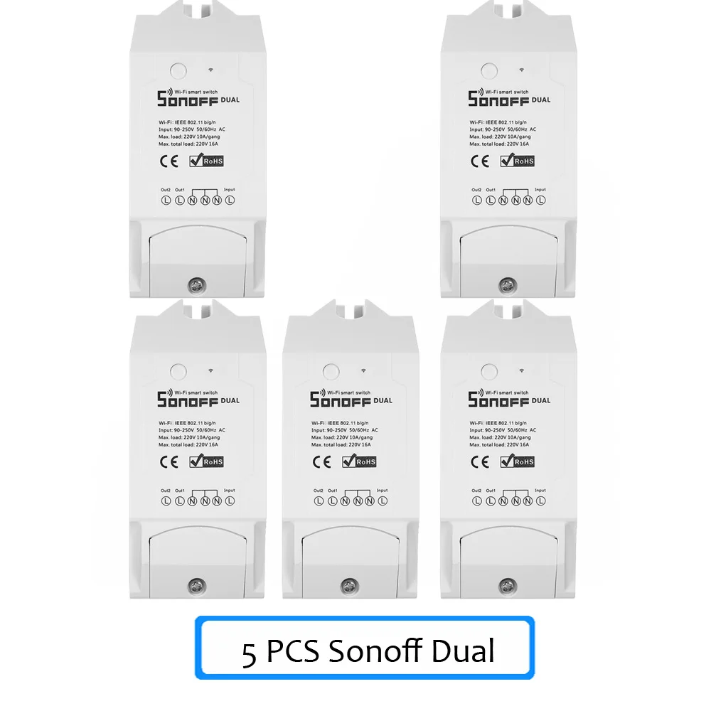 SONOFF Dual ITEAD 2 канала wifi умный переключатель для Amazon Alexa Google Home Беспроводной пульт дистанционного управления Умный дом - Комплект: 5 Pcs