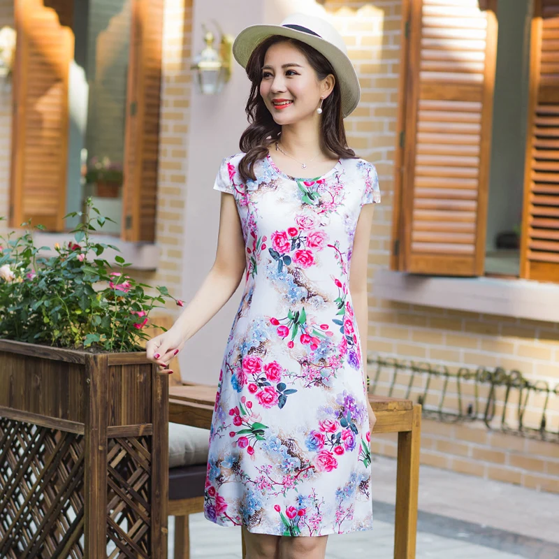 2018 Hndjxxxy 4XL Elegant Plus Size Dress Women's summer Print Fashion Office Ladies Work Dresses new Slim casual | Женская одежда