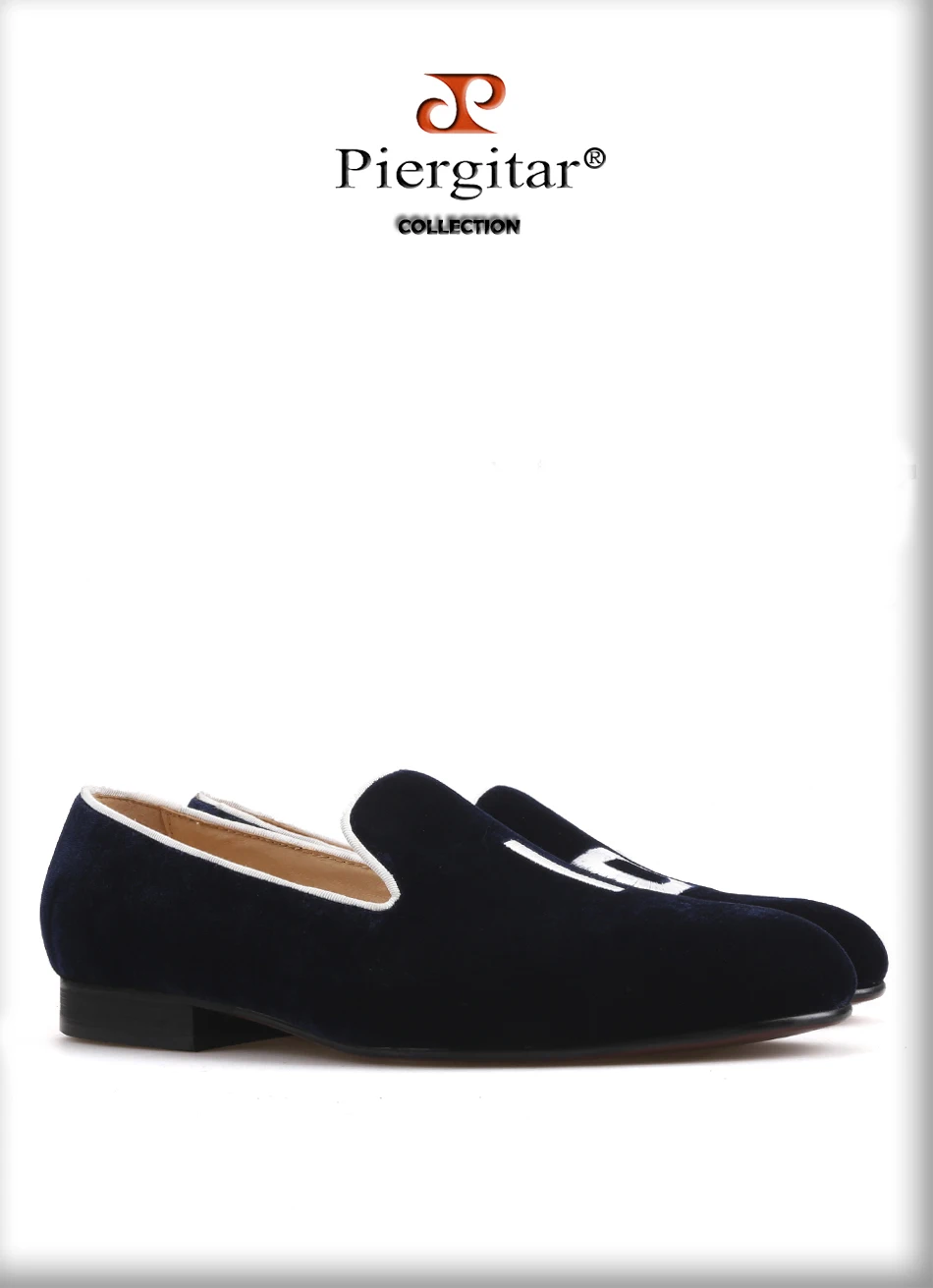 Piergitar New style Handmade Men Loafers With Initial Embroidery Leather insole Slip-on Fashion party and wedding men shoes