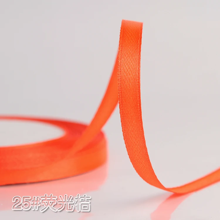 Neon Orange 6 мм шелковые атласные ленты для свадьбы, Рождества, дня рождения, украшения, сделай сам, бант, ленты для рукоделия, коробка для торта, упаковочные материалы для подарков - Цвет: Neon Orange