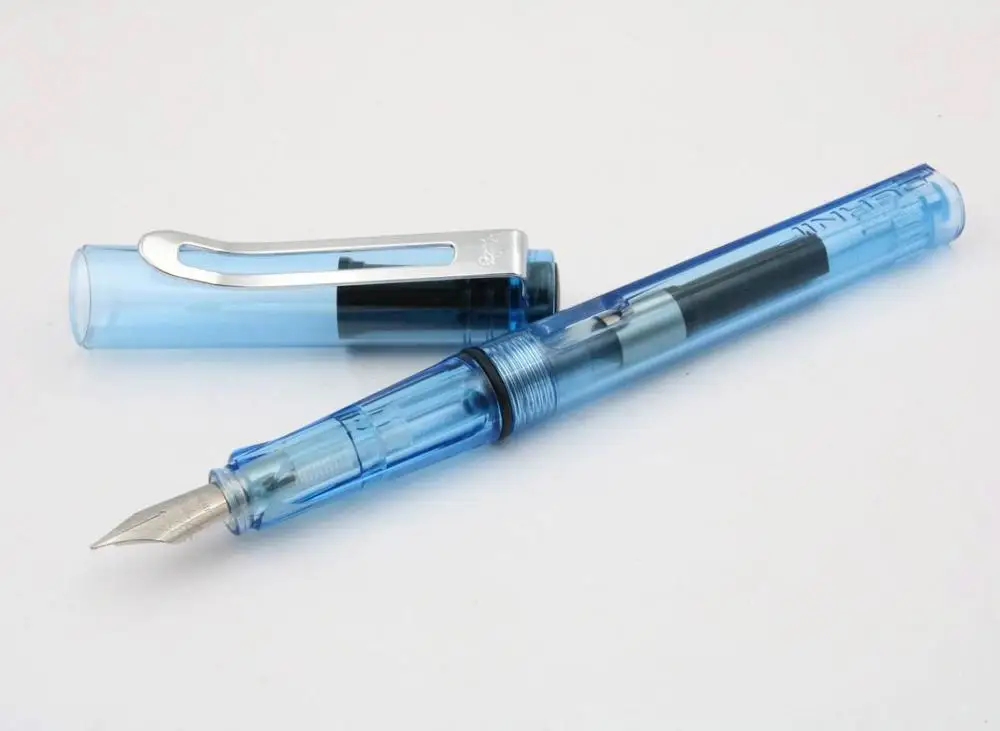 transparent blue JINHAO 599 Оранжевый Синий Красный Серебряный аксессуары Средний Перьевая ручка - Цвет: transparent blue