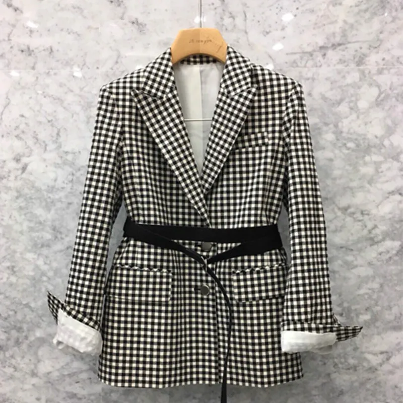 Весна и осень Новый ремень талии маленький костюм ретро повседневный куртка