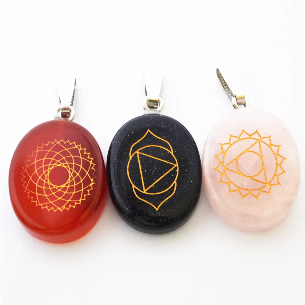 Натуральные гравированные камни подвески чакры опал Кристалл овальной формы