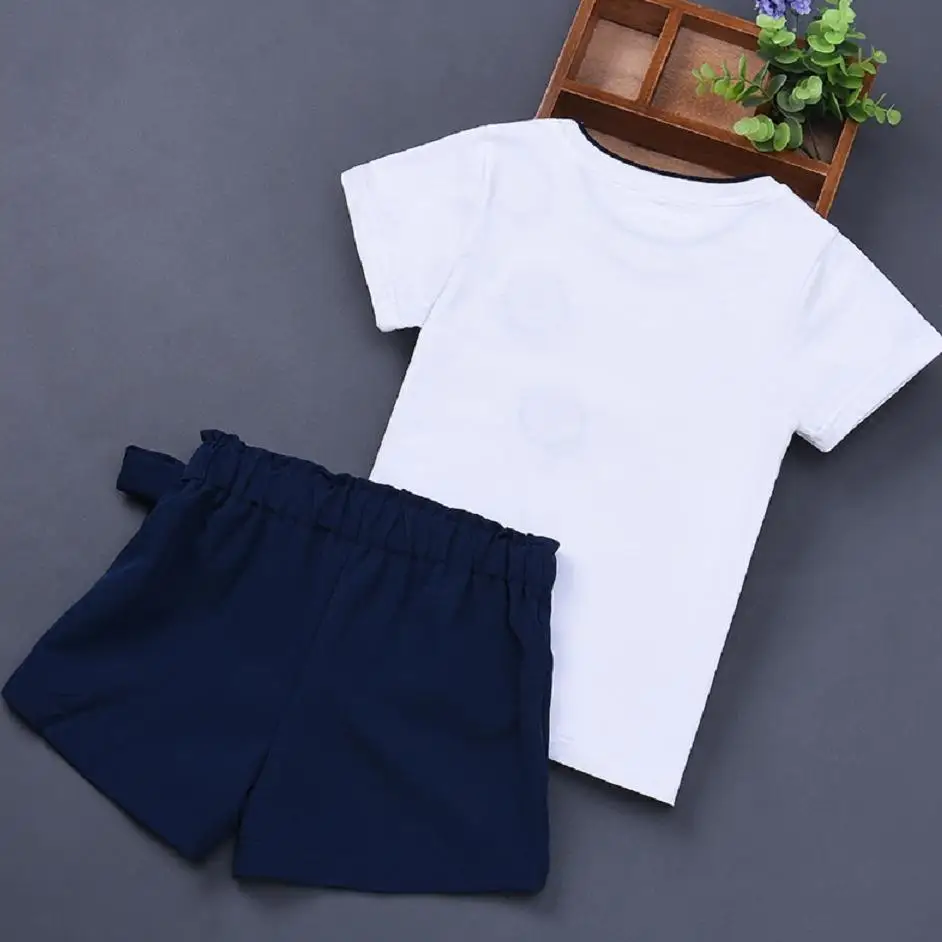 Летняя одежда для маленьких девочек детская футболка + шорты комплекты детской