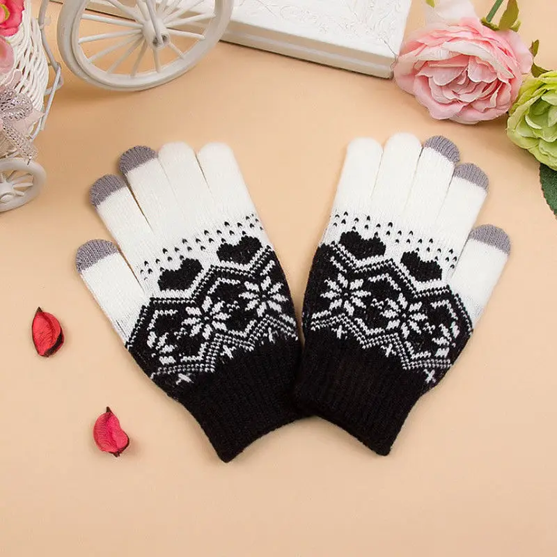 

Winter Touch Screen Female Gloves Mittens For Women Christmas Snowflake Full/Half Finger Mitts Wrist Gloves Gants Femme Hiver