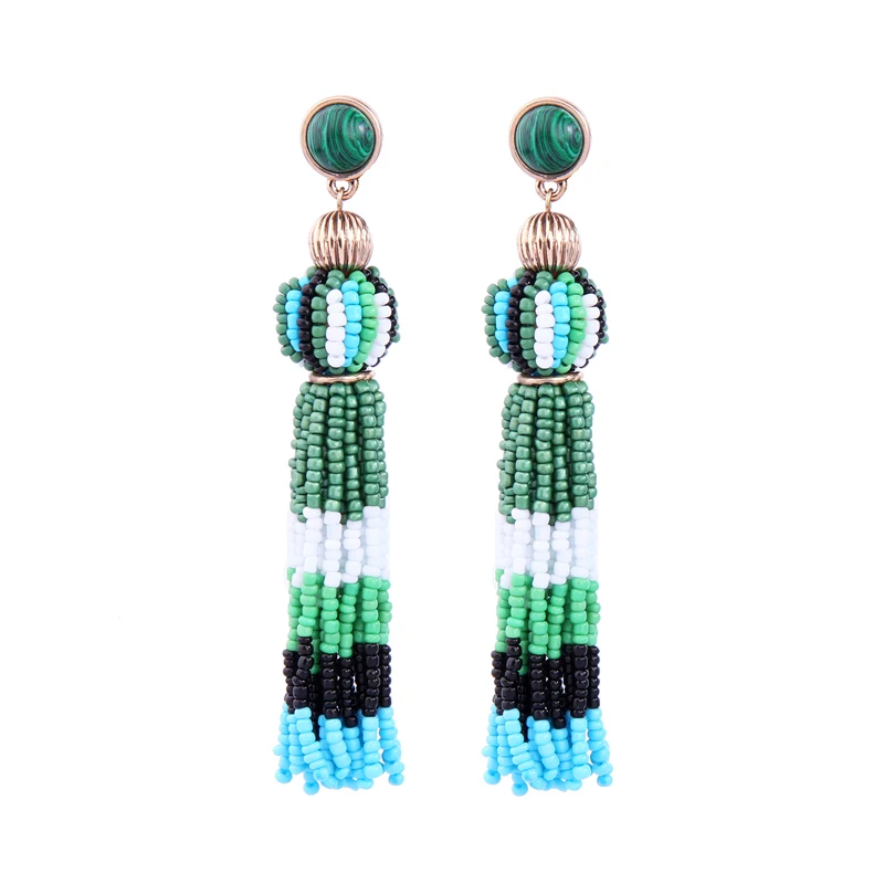 2018 зеленые длинные акриловые серьги с бусинами и кисточками большие ювелирные
