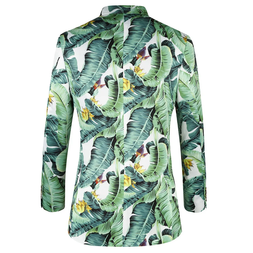 Мужской Блейзер теперь популярен новый рисунок листьев мужской повседневный костюм с принтом Мужские