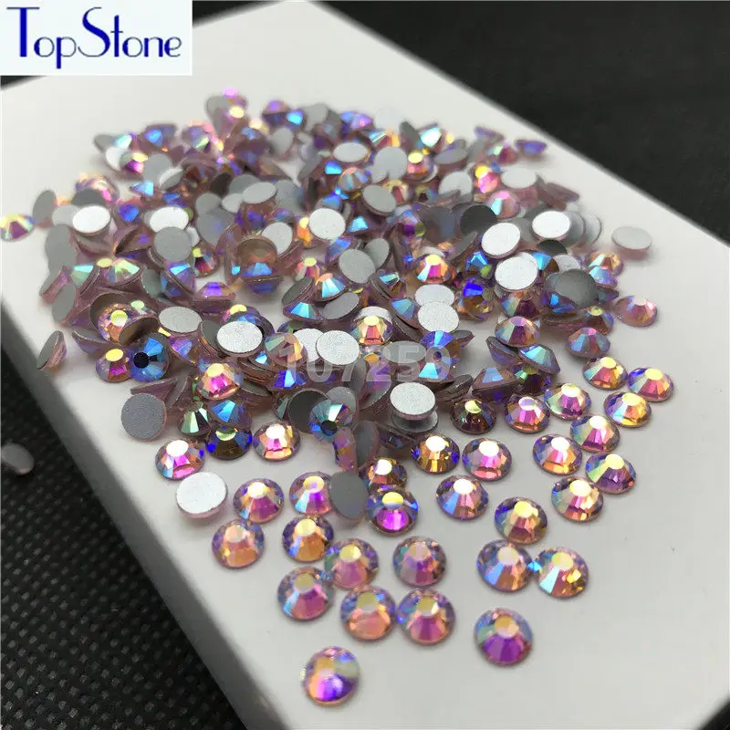 TopStone Lt розовые круглые стеклянные стразы AB цветные с плоским основанием для