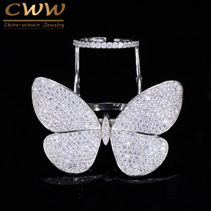 CWWZircons Luxury Cubic Zirconia Micro Paved Big Movable Rings CZ Fashion Butterfly Shape Women Party Jewelry Gift R035|Кольца| |