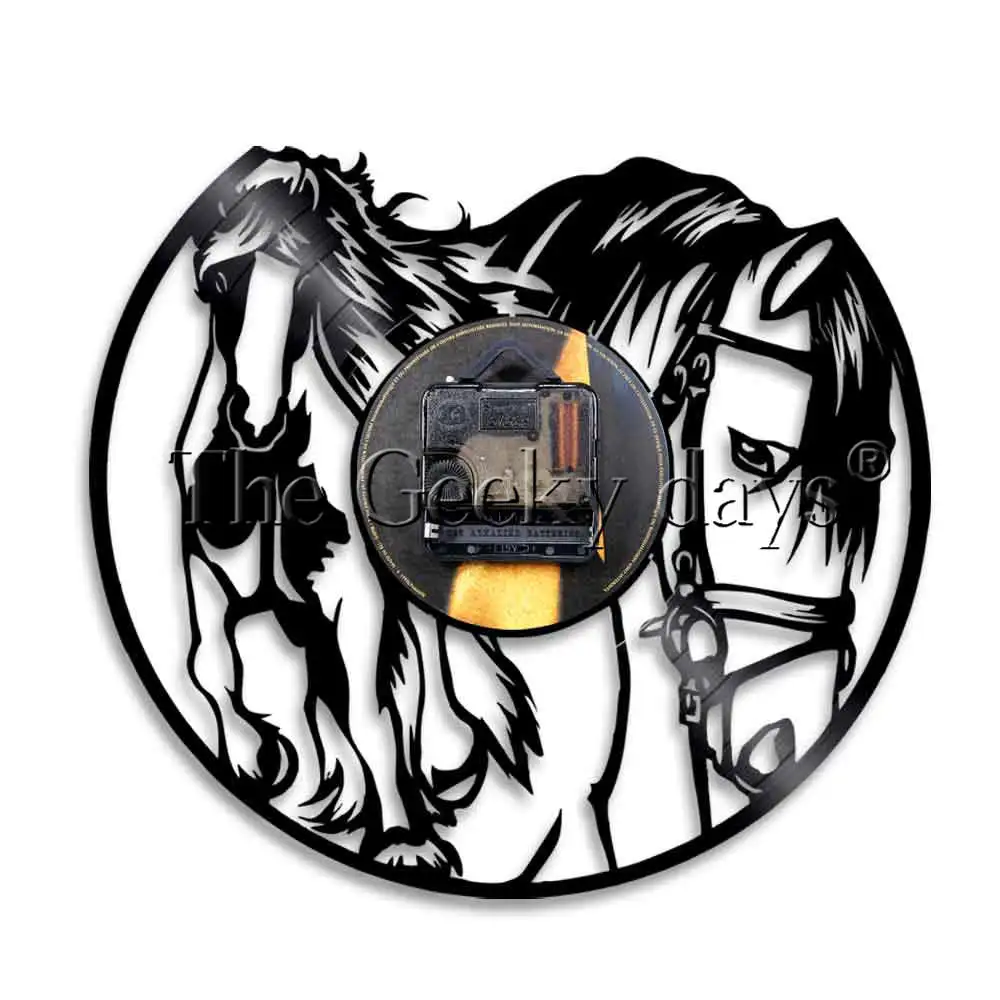 Скачущие лошади CD виниловые настенные часы Mustang Wild Horse In The Wind декор всадник