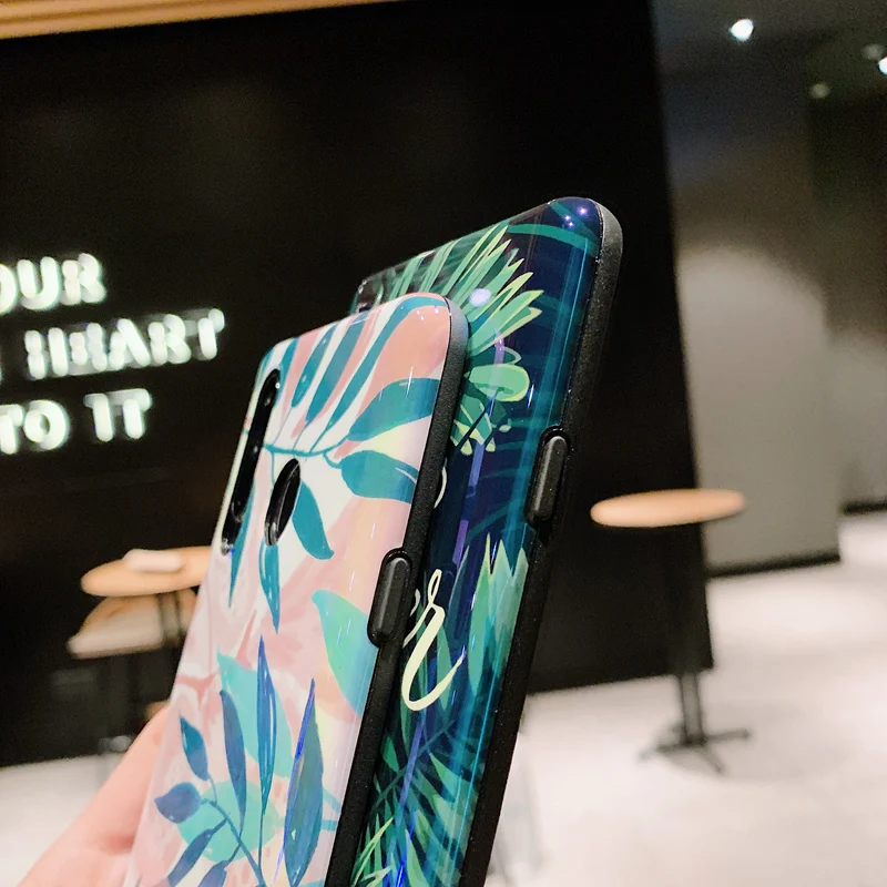 Shiny Blu-Ray Tropical Flower Summer Green Leaf Case For Samsung Galaxy A8s A9s Soft Back Cover Fashion TPU Protective |