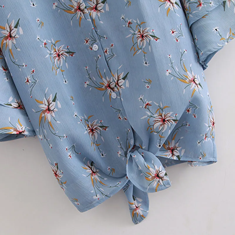 

Plus Size Summer Shirt for Women 2019 New Casual Chiffon Floral Ruffle Sleeve Female Blouse Stand Collar 3XL Sun Protection